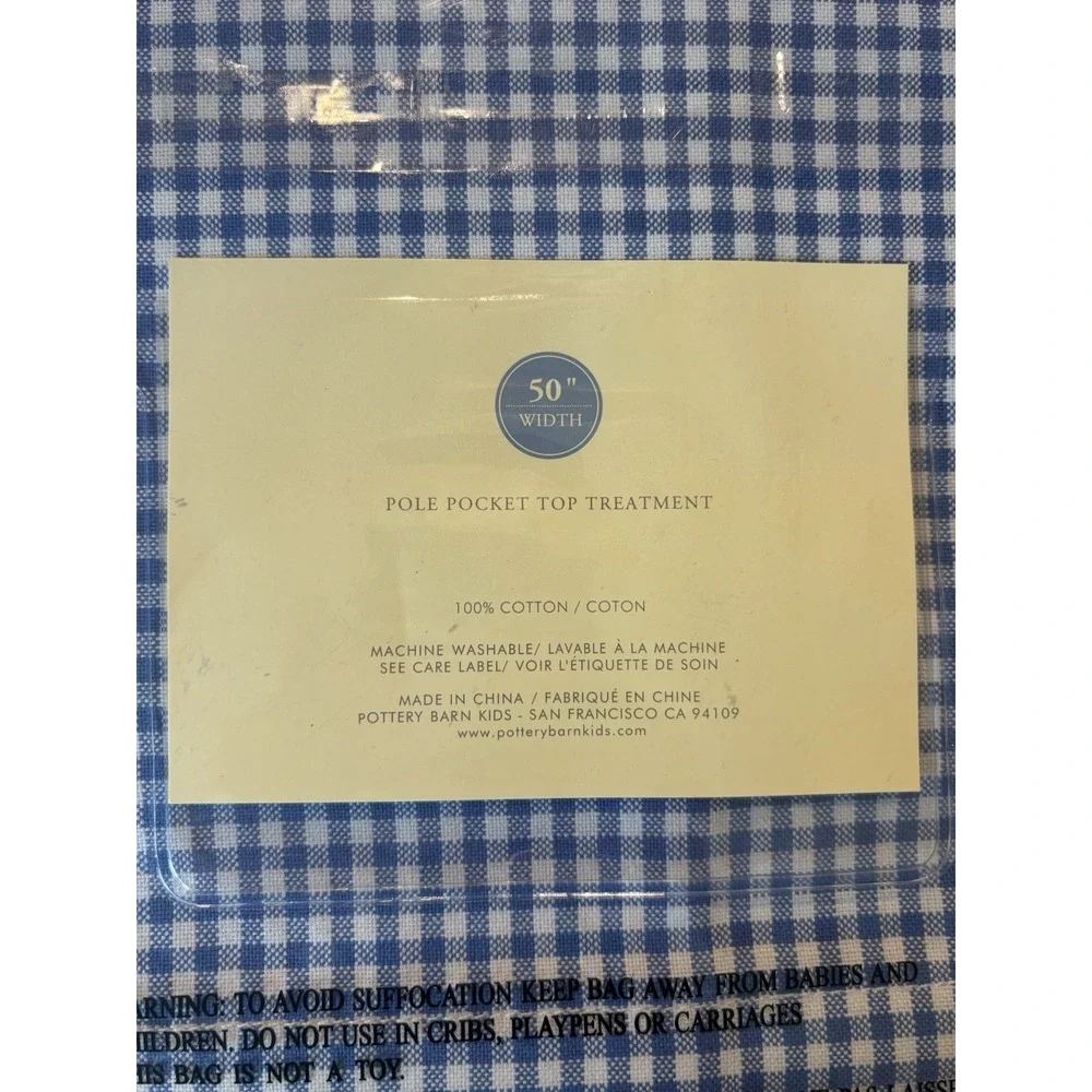 NIB Pottery Barn Kids Navy Gingham Pole Pocket Valance 50 x 18 New